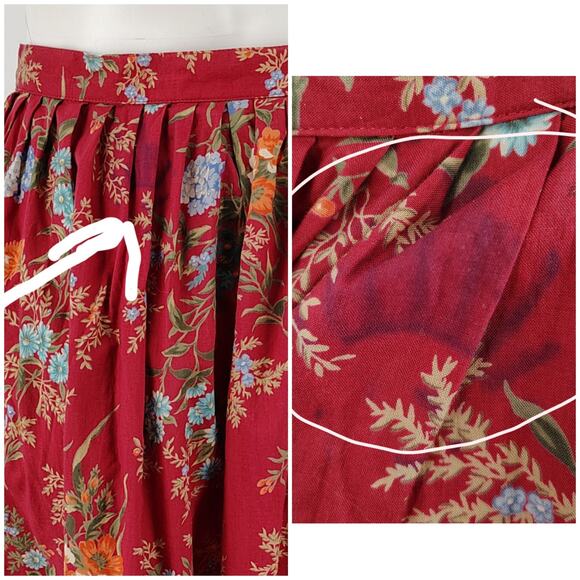 Ralph Lauren Red Floral Button Front FLAWED Midi Skirt 6 Cottagecore Prairie - Picture 5 of 13